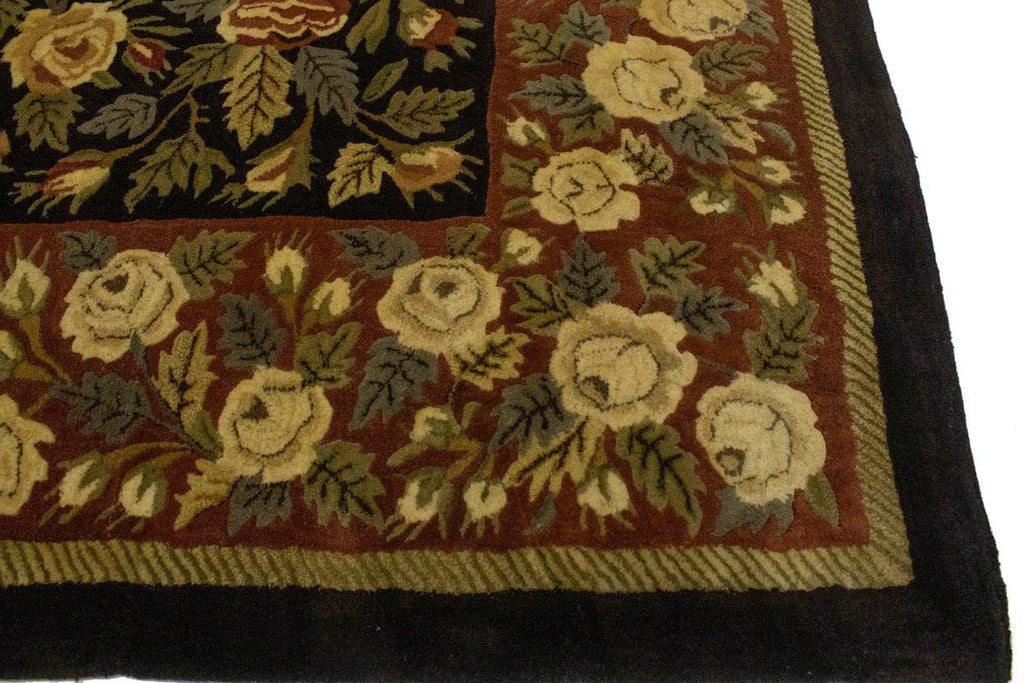 Vintage Floral Black 9X12 Hand-Tufted Oriental Rug