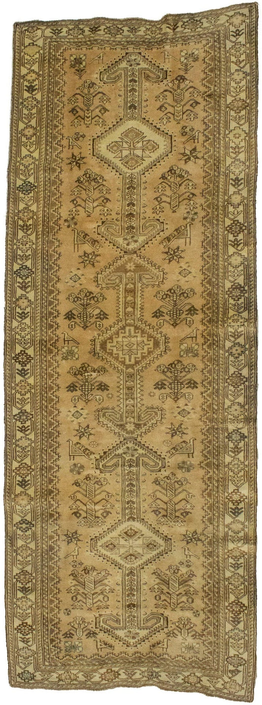 Semi Antique Tribal Beige 3X9 Abadeh Shiraz Persian Rug