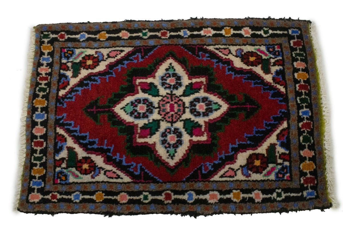Vintage Tribal Cream 1'5X2'2 Hamedan Persian Rug