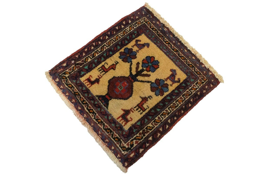 Vintage Cream Tribal 1'5X1'8 Hamedan Persian Square Rug