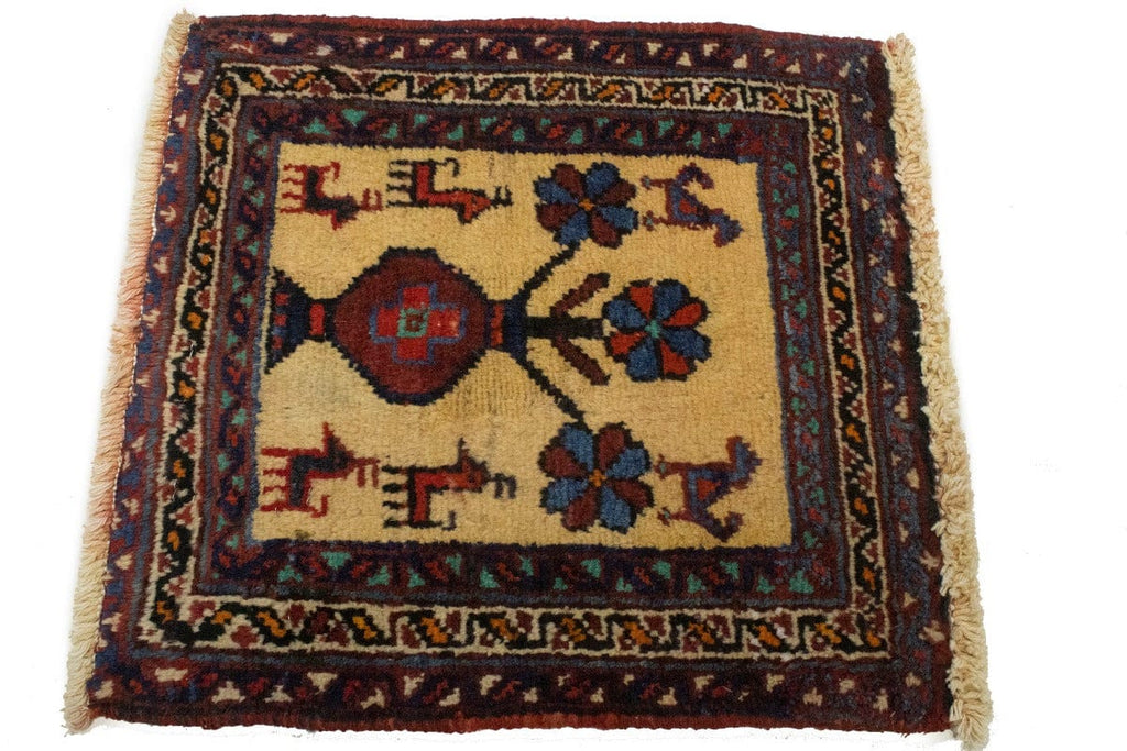 Vintage Cream Tribal 1'5X1'8 Hamedan Persian Square Rug