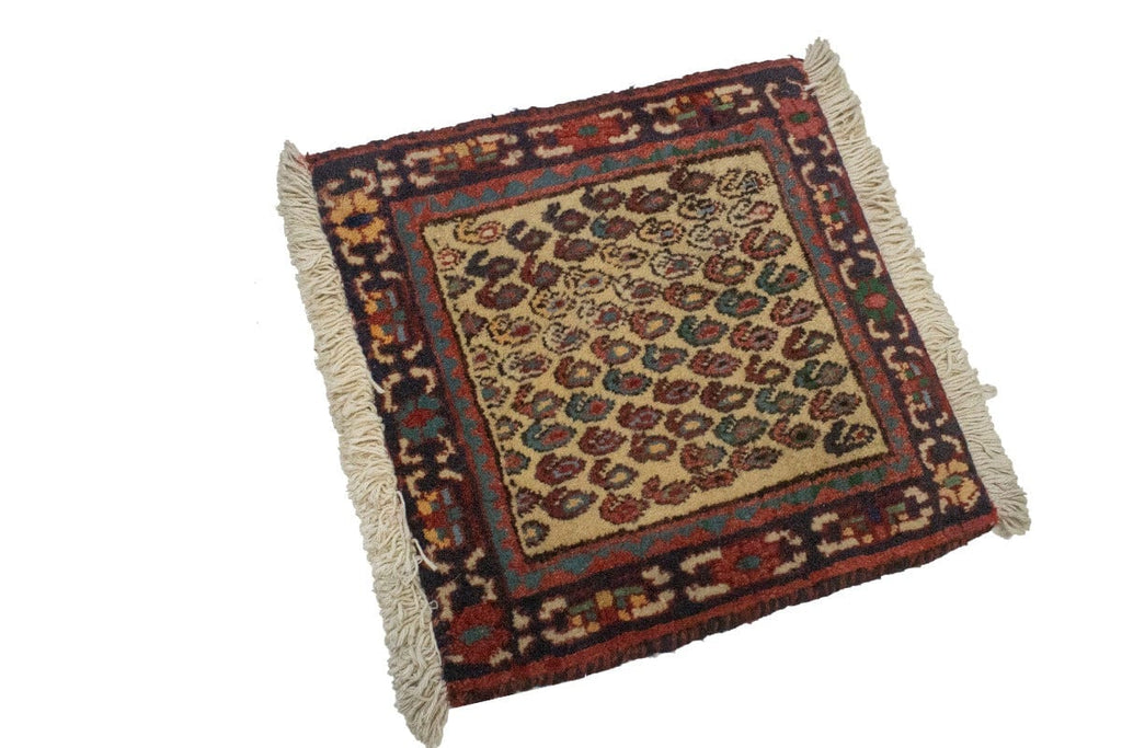 Vintage Cream Tribal 1'4X1'5 Hamedan Persian Square Rug