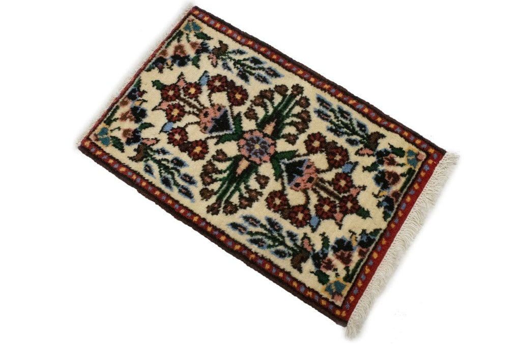 Vintage Cream Tribal 1X2 Hamedan Persian Rug