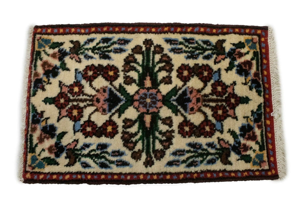 Vintage Cream Tribal 1X2 Hamedan Persian Rug