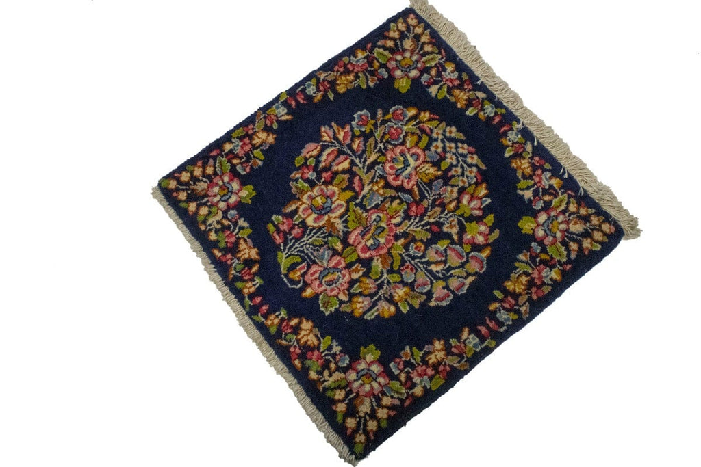 Vintage Purple-navy Floral 2X2 Kerman Persian Square Rug