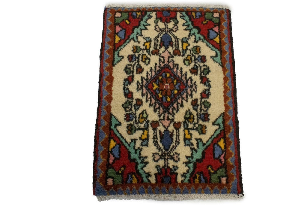 Vintage Cream Tribal 1'4X2 Hamedan Persian Rug