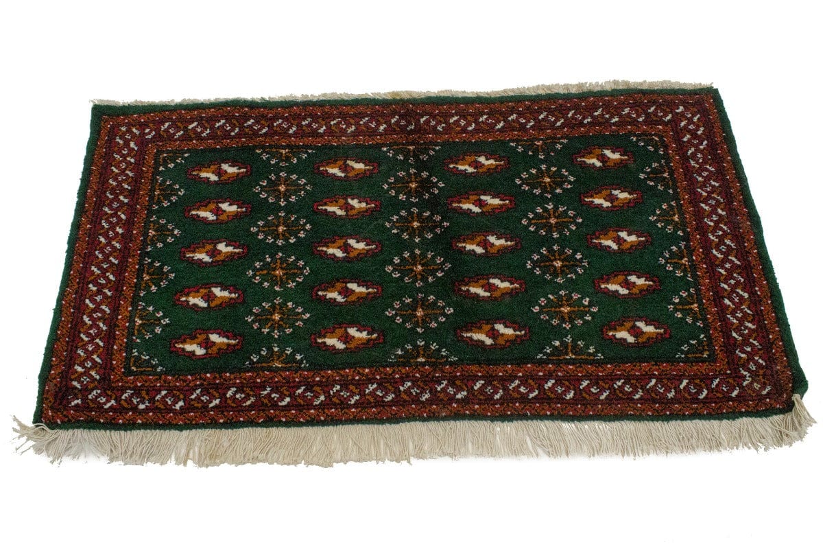 Vintage Tribal Green 1'9X3'6 Turkoman Persian Rug