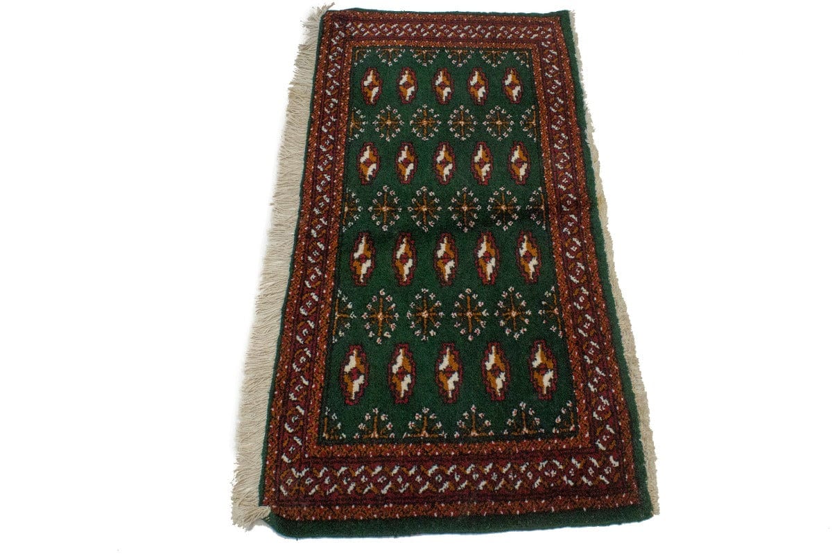 Vintage Tribal Green 1'9X3'6 Turkoman Persian Rug