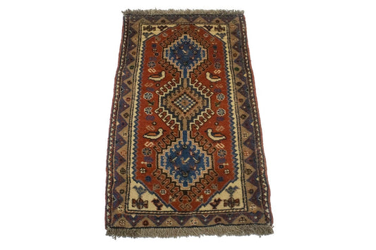 Vintage Rust Orange Tribal 1'7X2'8 Yalameh Persian Rug