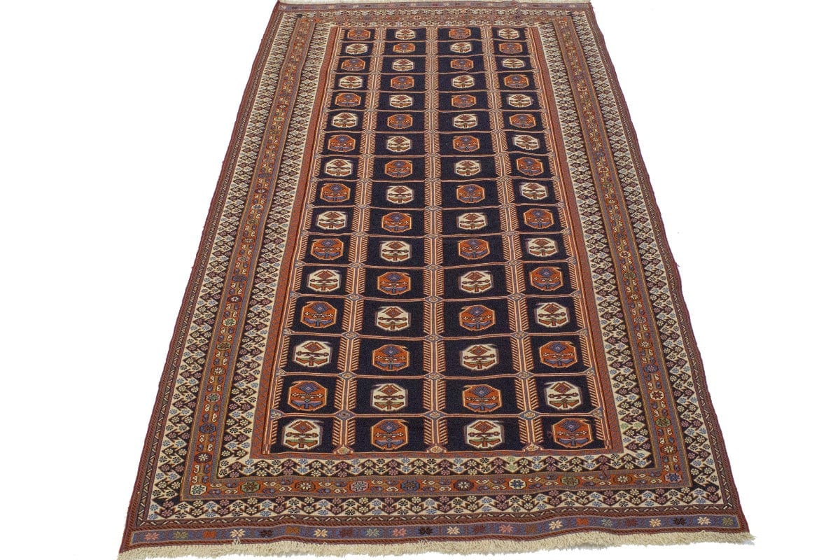 Purple-navy Tribal 4X7 Sumak Persian Rug