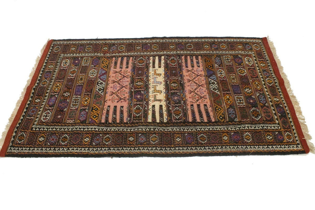 Charcoal Pink Tribal 3X6 Sumak Herati Persian Rug