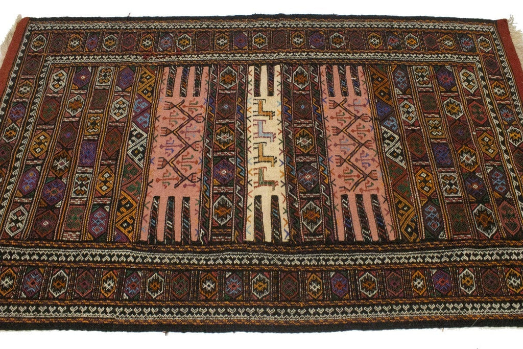 Charcoal Pink Tribal 3X6 Sumak Herati Persian Rug