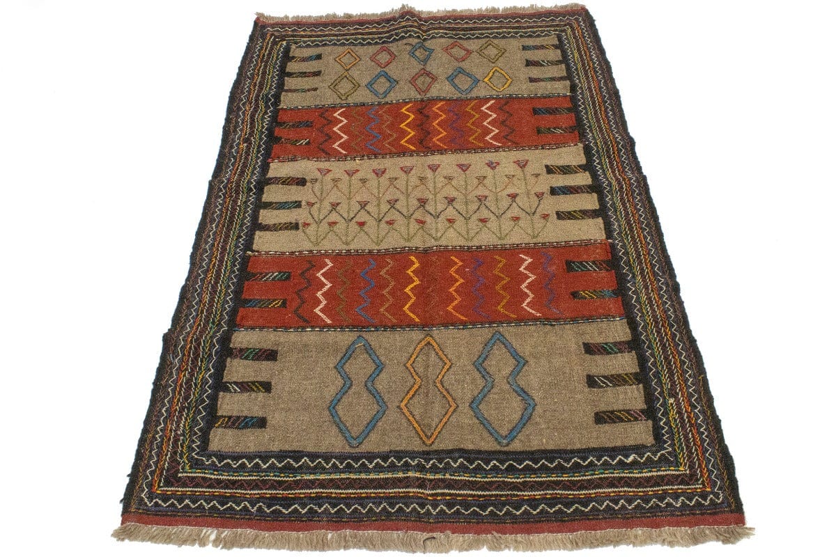 Khaki Tribal 4X6 Sumak Herati Persian Rug