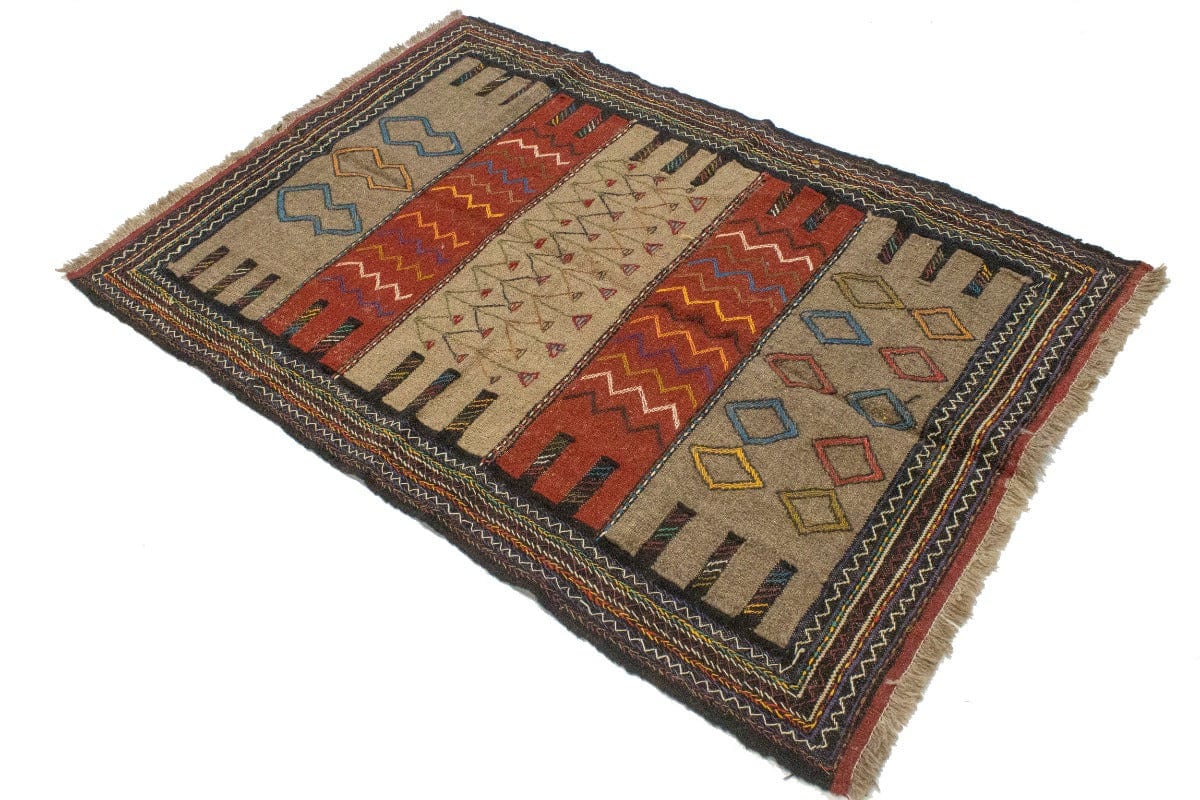 Khaki Tribal 4X6 Sumak Herati Persian Rug