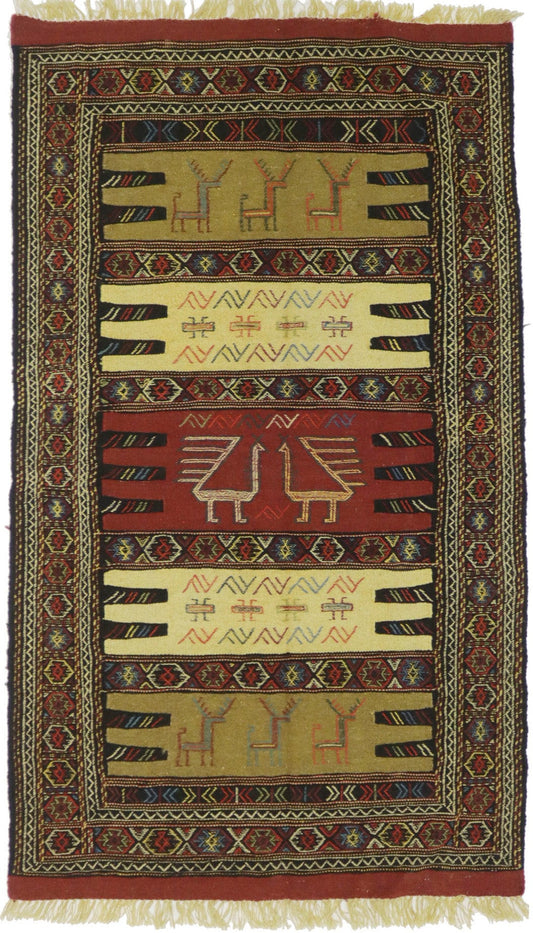 Beige Tribal 3X6 Sumak Herati Persian Rug