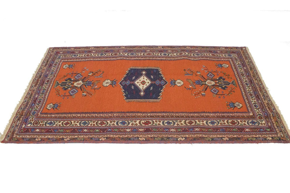 Orange Tribal 4X7 Sumak Persian Rug