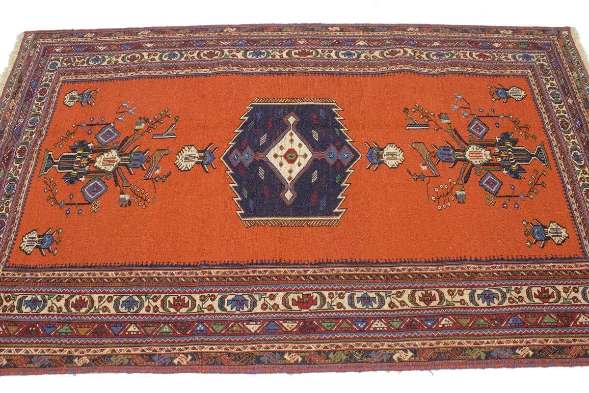 Orange Tribal 4X7 Sumak Persian Rug