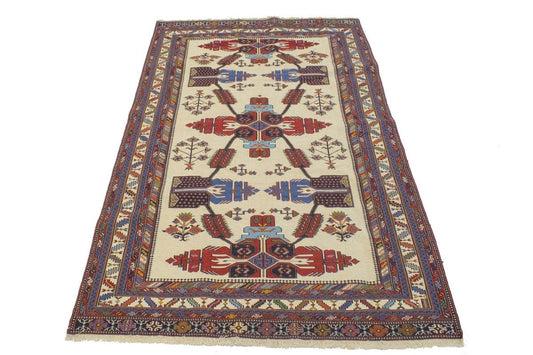 Cream Tribal 4X7 Sumak Persian Rug