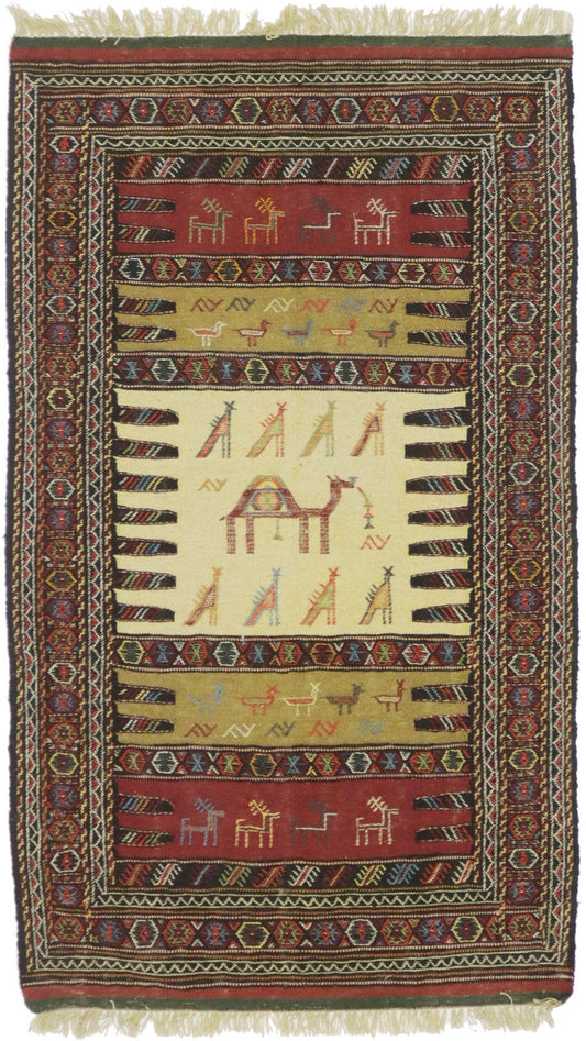 Golden Beige Tribal 3X6 Sumak Herati Persian Rug