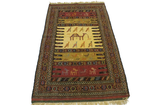 Golden Beige Tribal 3X6 Sumak Herati Persian Rug