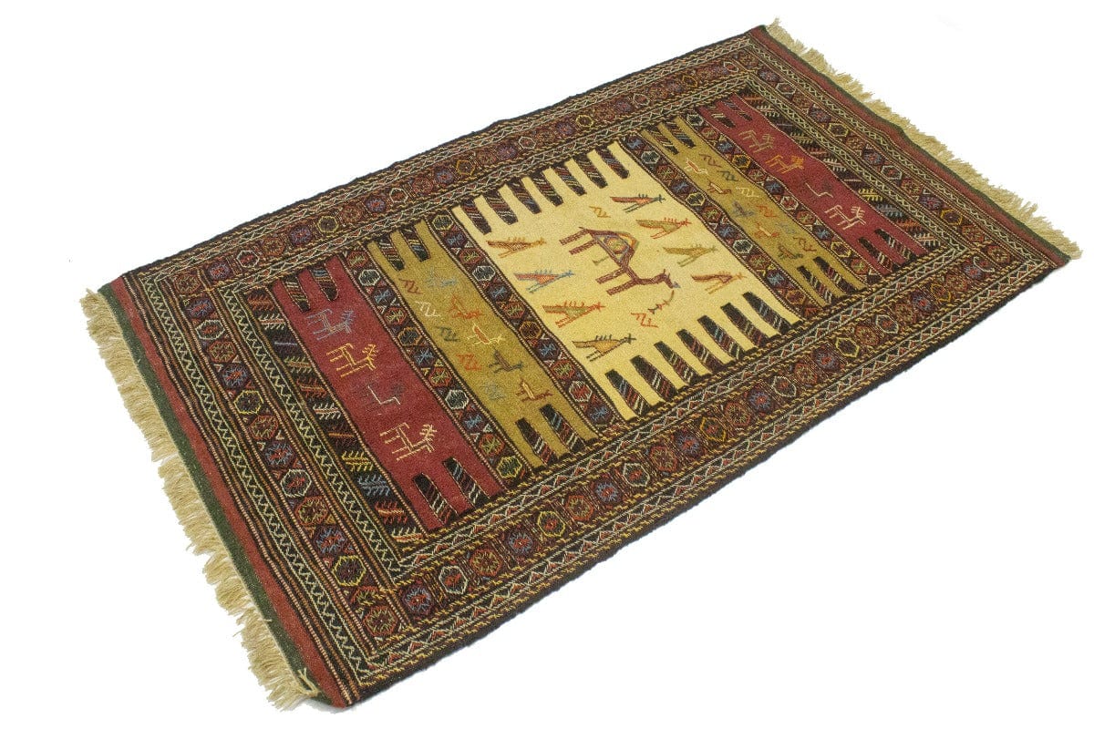 Golden Beige Tribal 3X6 Sumak Herati Persian Rug