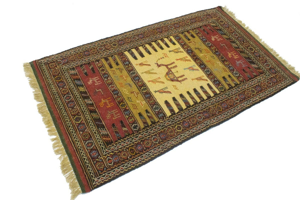 Golden Beige Tribal 3X6 Sumak Herati Persian Rug