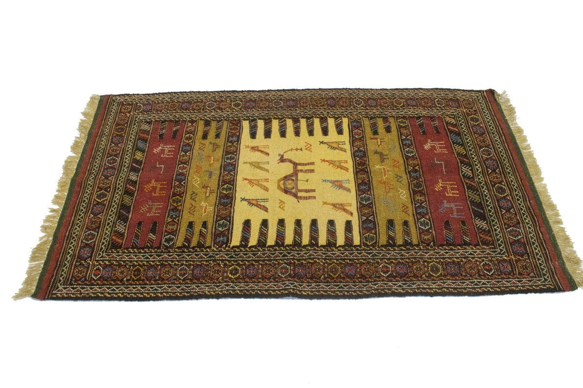 Golden Beige Tribal 3X6 Sumak Herati Persian Rug