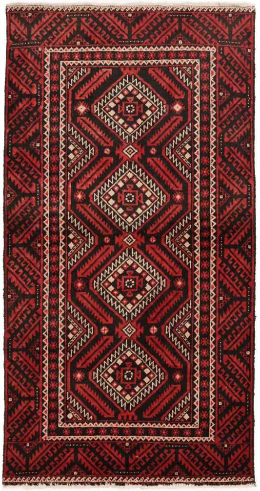 Vintage Red Tribal 3'3X6'5 Balouch Persian Rug