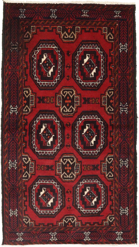 Vintage Red Tribal 3X6 Turkoman Balouch Persian Rug