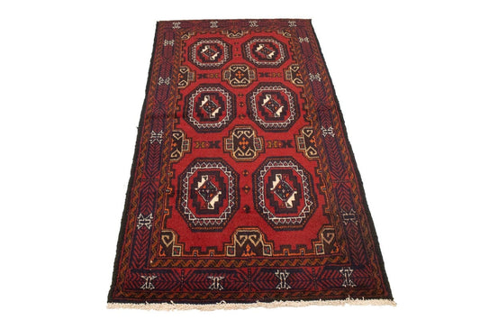 Vintage Red Tribal 3X6 Turkoman Balouch Persian Rug