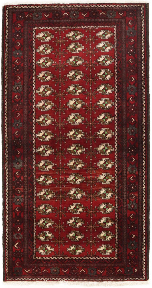 Vintage Red Tribal 3'6X6'9 Turkoman Persian Rug