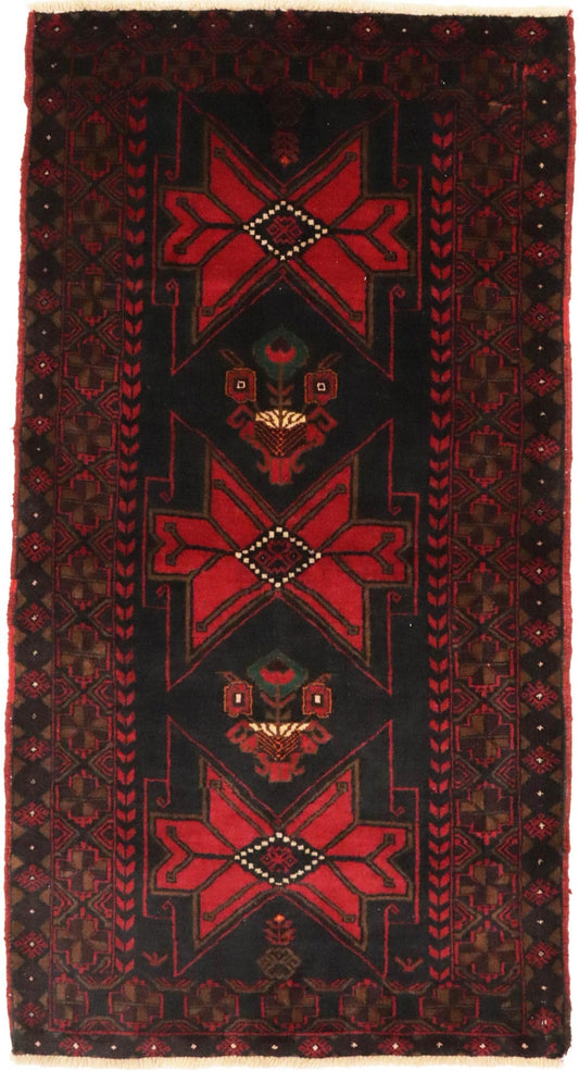 Semi Antique Charcoal Tribal 3'5X6'7 Balouch Persian Rug