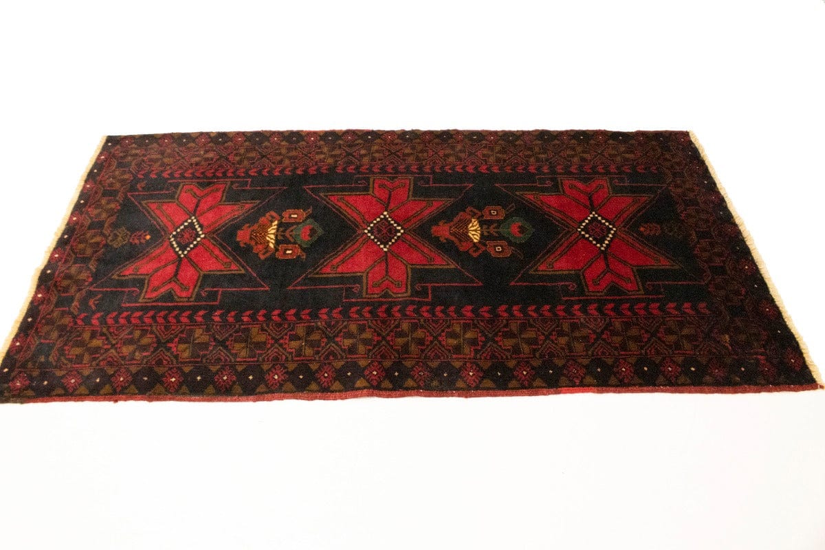 Semi Antique Charcoal Tribal 3'5X6'7 Balouch Persian Rug