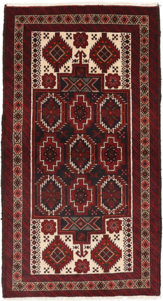 Vintage Red Tribal 3'6X6'6 Balouch Persian Rug