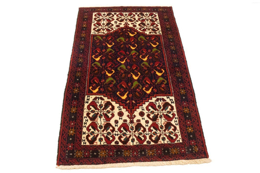 Vintage Red Tribal 3'2X5'4 Balouch Persian Rug