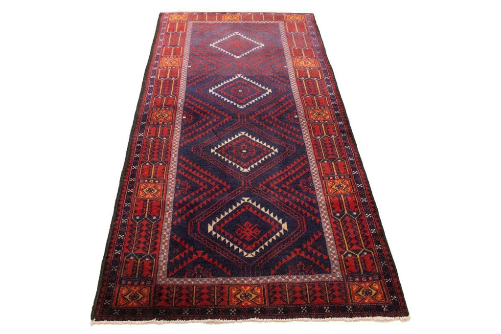 Semi Antique Red & Plum Tribal 3'4X6'8 Balouch Persian Rug