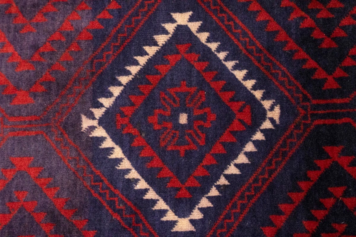 Semi Antique Red & Plum Tribal 3'4X6'8 Balouch Persian Rug