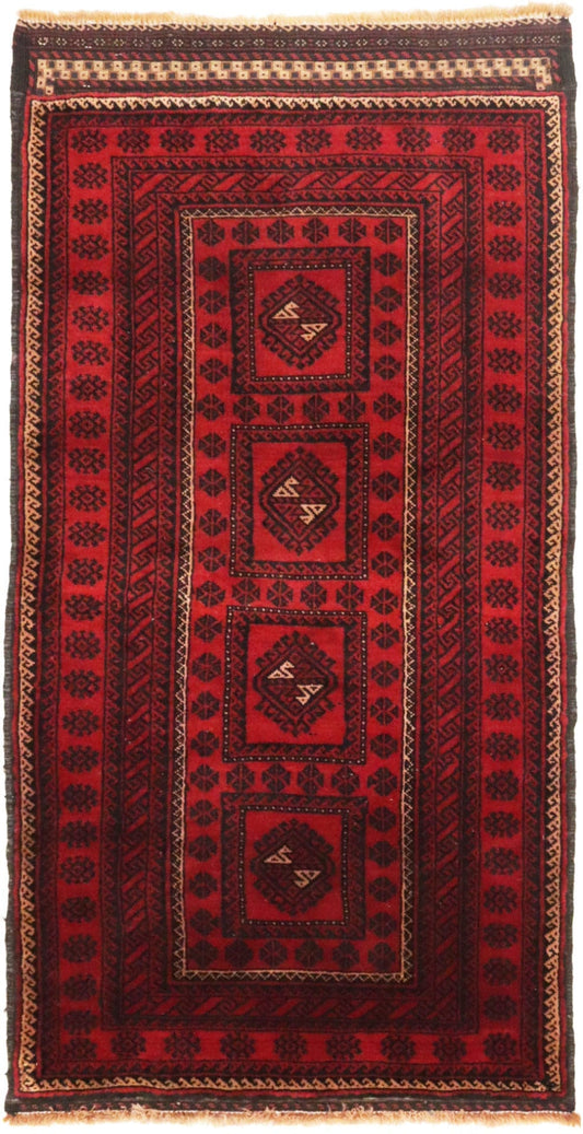 Vintage Red Tribal 3X6 Balouch Persian Rug