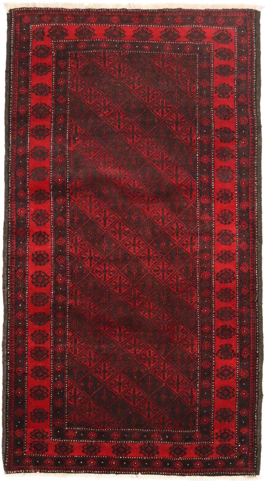 Vintage Red Tribal 3X6 Balouch Persian Rug