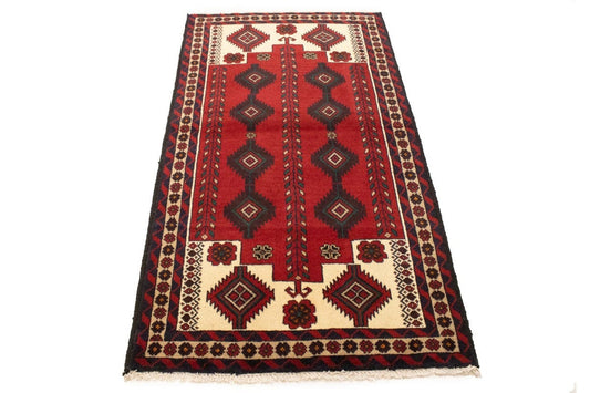 Vintage Red Tribal 3X6 Balouch Persian Rug