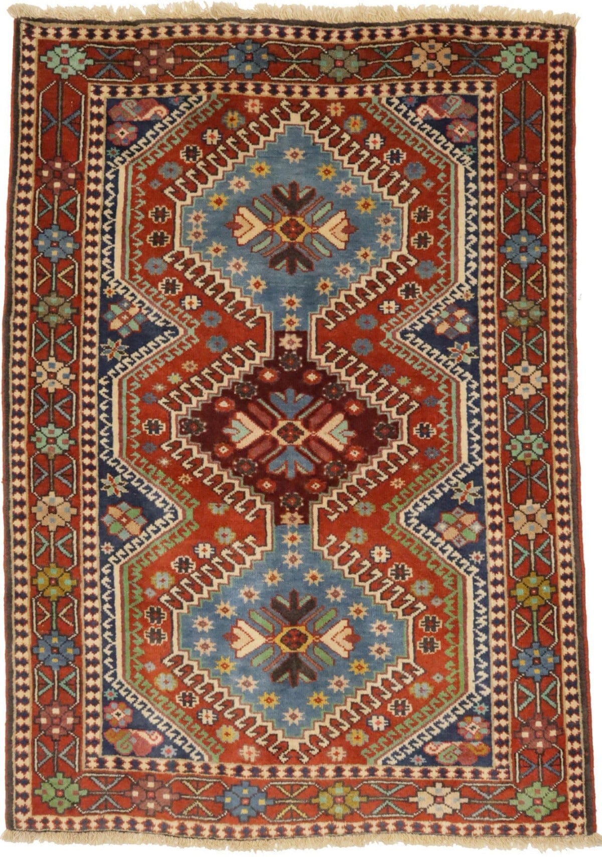Vintage Orange Tribal 3'4X4'9 Yalameh Persian Rug
