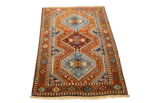 Vintage Orange Tribal 3'4X4'9 Yalameh Persian Rug