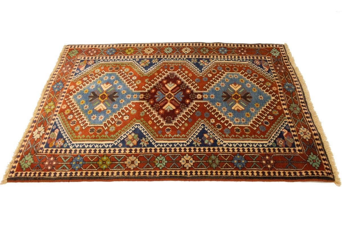 Vintage Orange Tribal 3'4X4'9 Yalameh Persian Rug