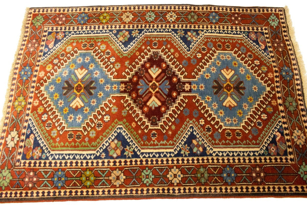 Vintage Orange Tribal 3'4X4'9 Yalameh Persian Rug