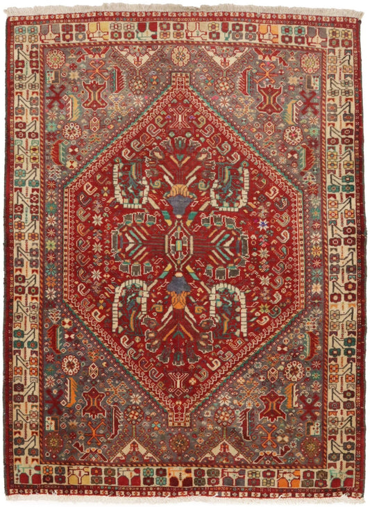 Semi Antique Tribal Red 4X5 Qashqai Shiraz Persian Rug