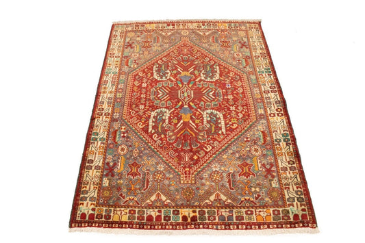 Semi Antique Tribal Red 4X5 Qashqai Shiraz Persian Rug