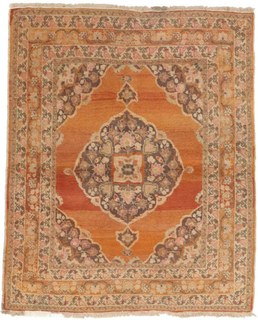 Antique Orange Floral 4X5 Tabriz Persian Rug