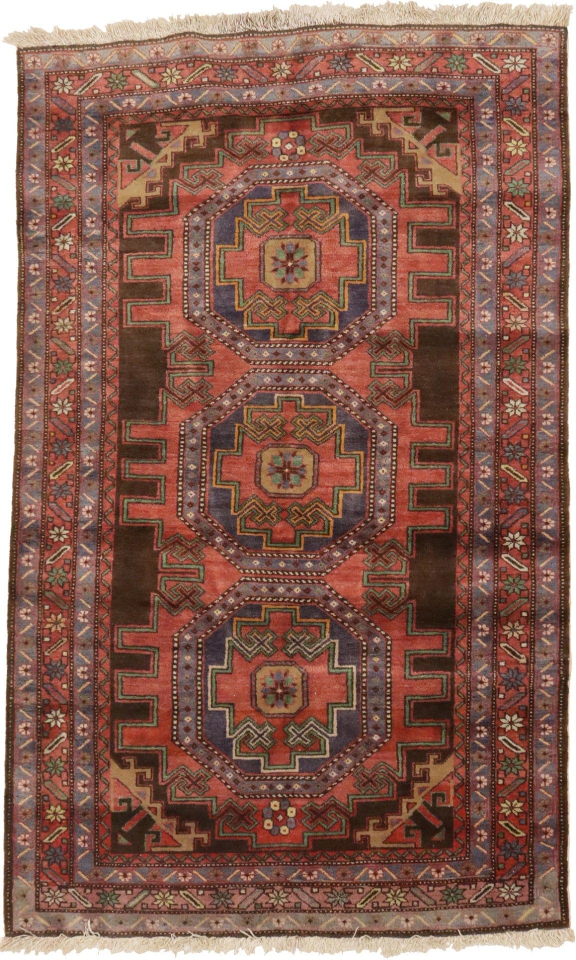 Vintage Dark Brown Tribal 4X7 Mussel Hamedan Persian Rug