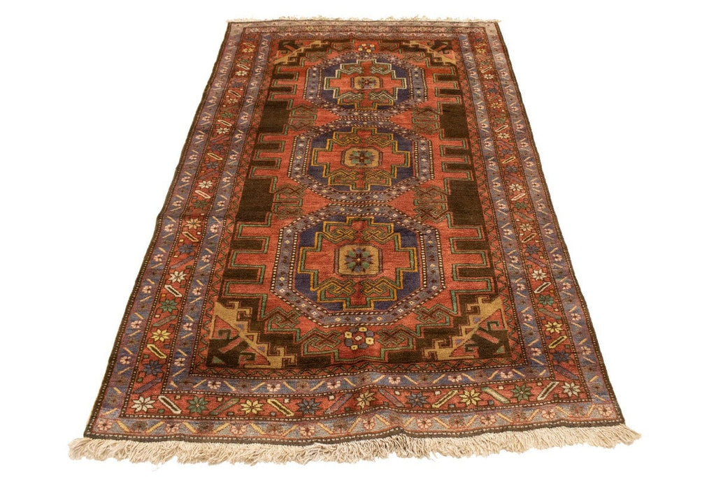 Vintage Dark Brown Tribal 4X7 Mussel Hamedan Persian Rug