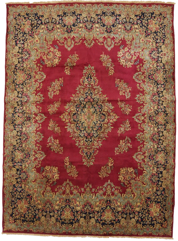 Antique Fuchsia Red Floral Classic 10X13 Kerman Persian Rug